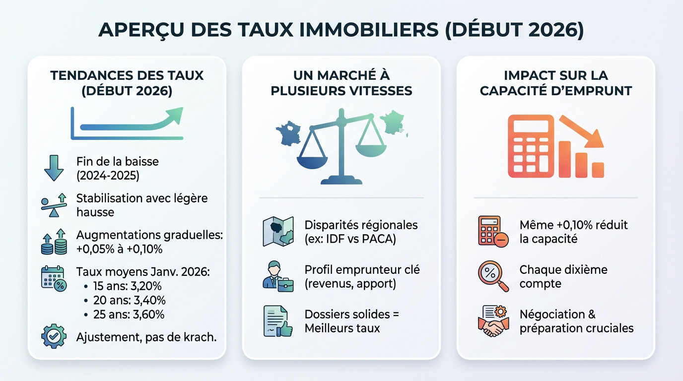 Graphique illustrant la légère remontée des taux immobiliers en janvier 2026