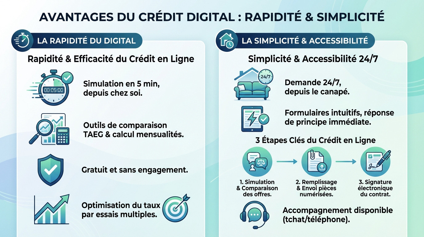 Illustration de la rapidité et simplicité du crédit en ligne sur smartphone