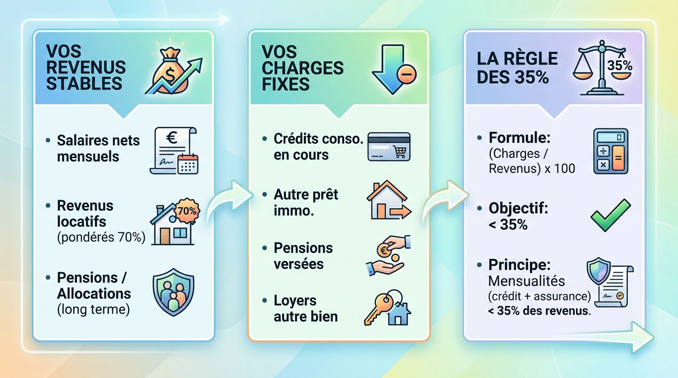 Calcul de la capacité d'emprunt : revenus, charges et taux d'endettement