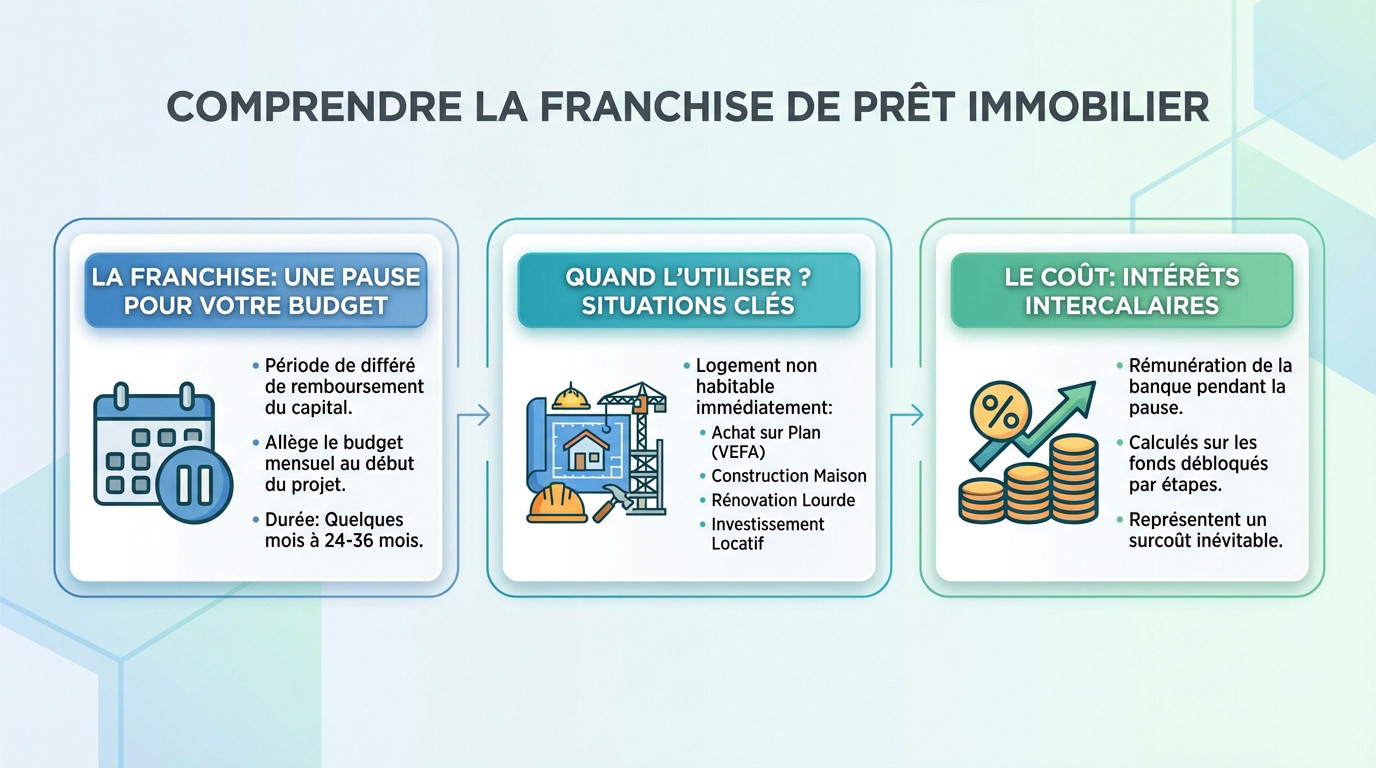 Illustration d'un couple étudiant les options de franchise pour un prêt immobilier