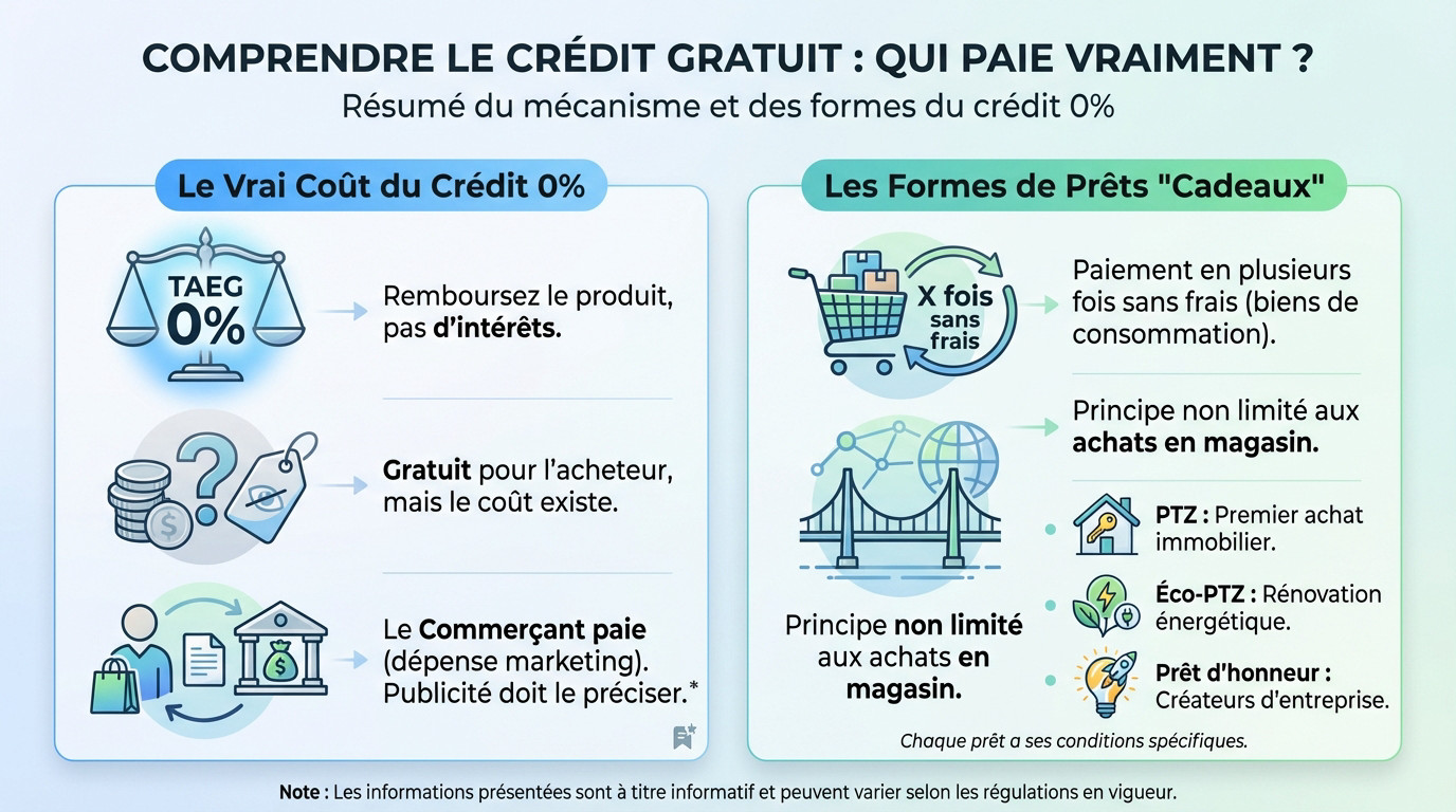 Schéma explicatif montrant qui paie réellement les intérêts d'un crédit gratuit