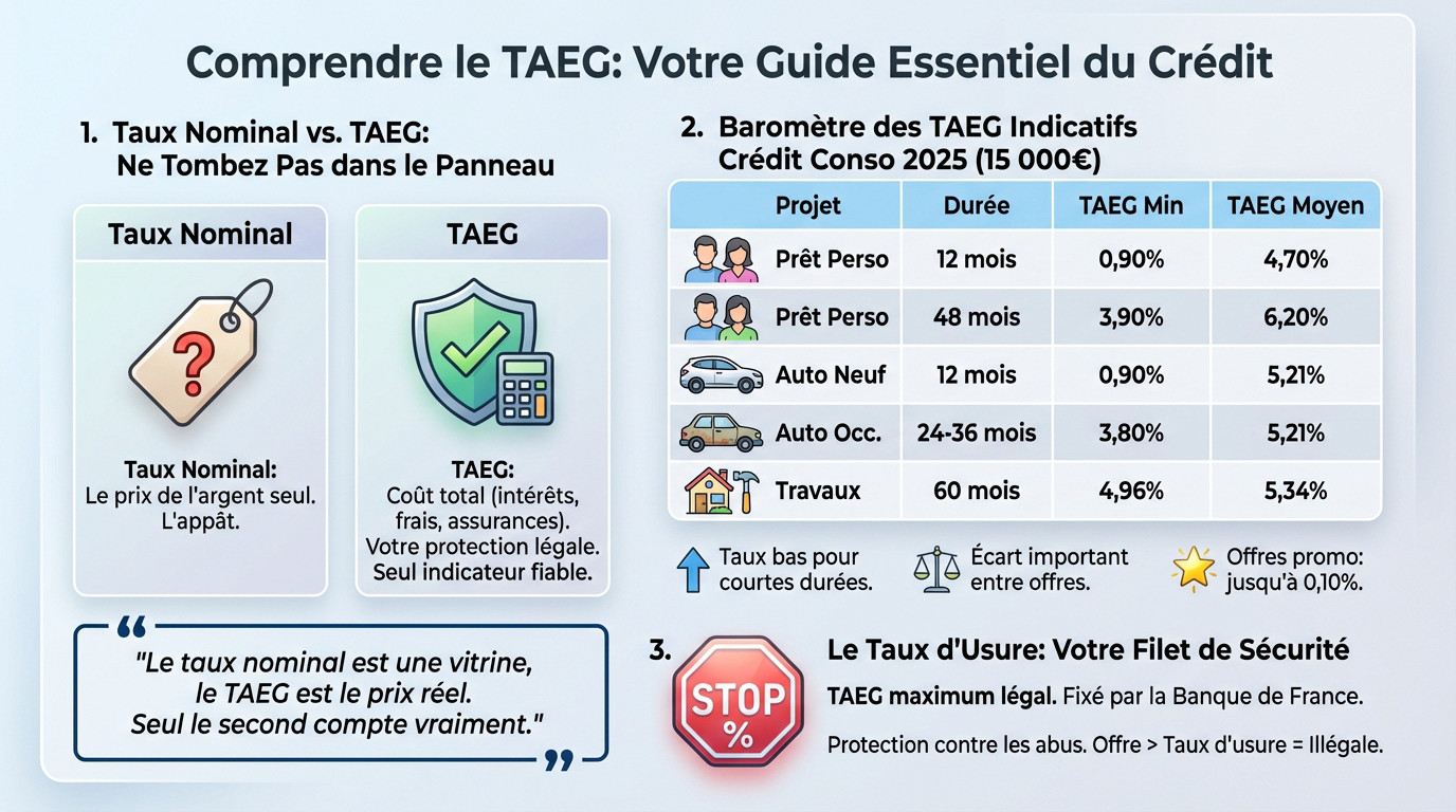 Graphique illustrant la composition du TAEG pour un crédit consommation