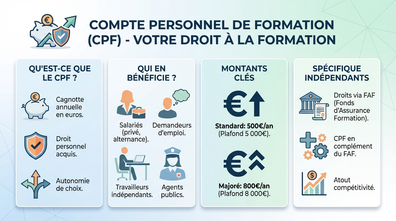 Illustration des droits personnels à la formation et du CPF en France