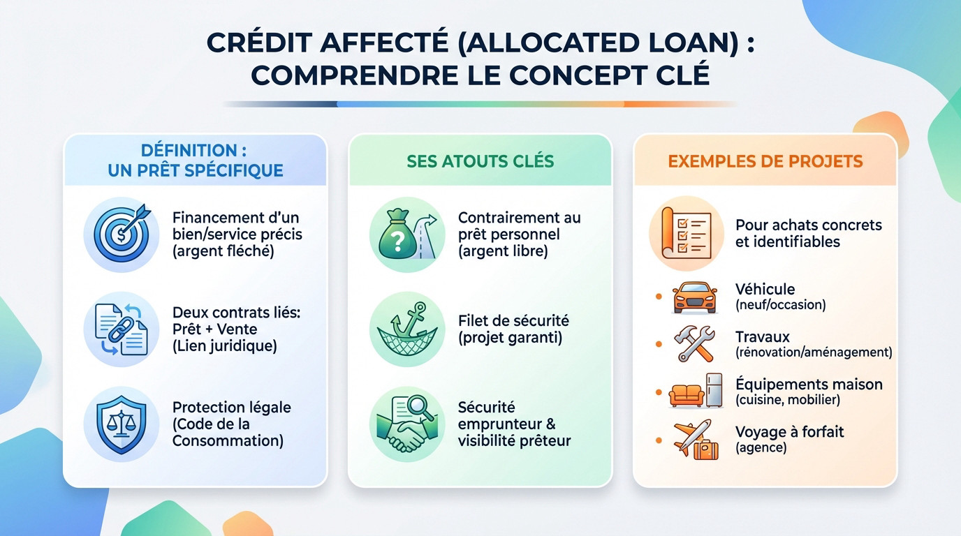 Schéma illustrant le lien juridique indissociable entre le crédit affecté et l'achat du bien
