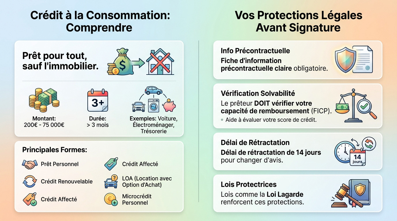Illustration des protections légales et du fonctionnement du crédit à la consommation en France