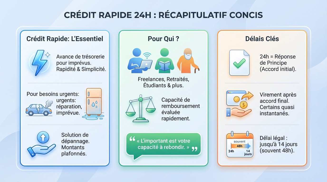 Schéma explicatif du fonctionnement d'un crédit rapide 24h et de ses délais