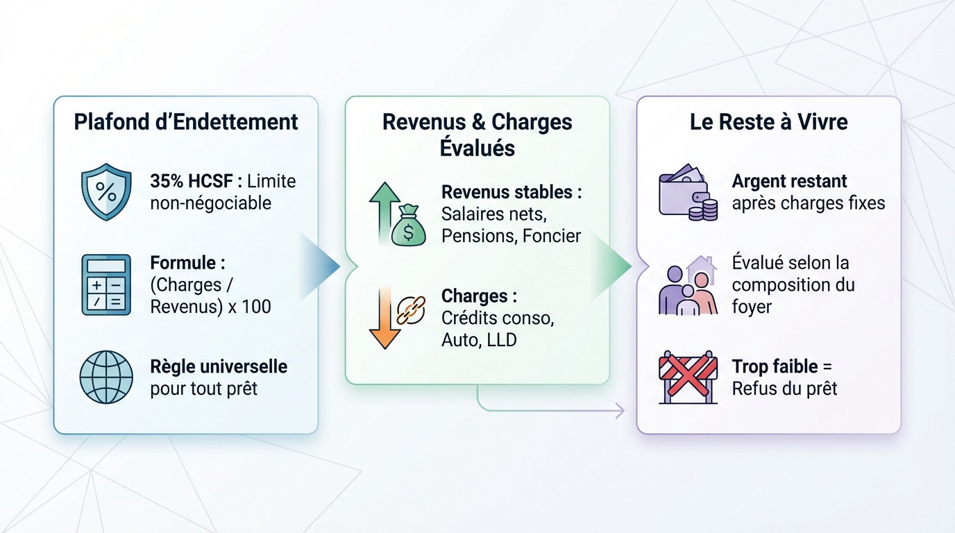 Illustration des critères bancaires : taux d'endettement et reste à vivre