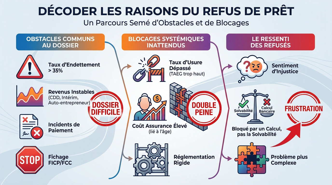 Analyse des raisons d'un refus de prêt immobilier pour dossier difficile