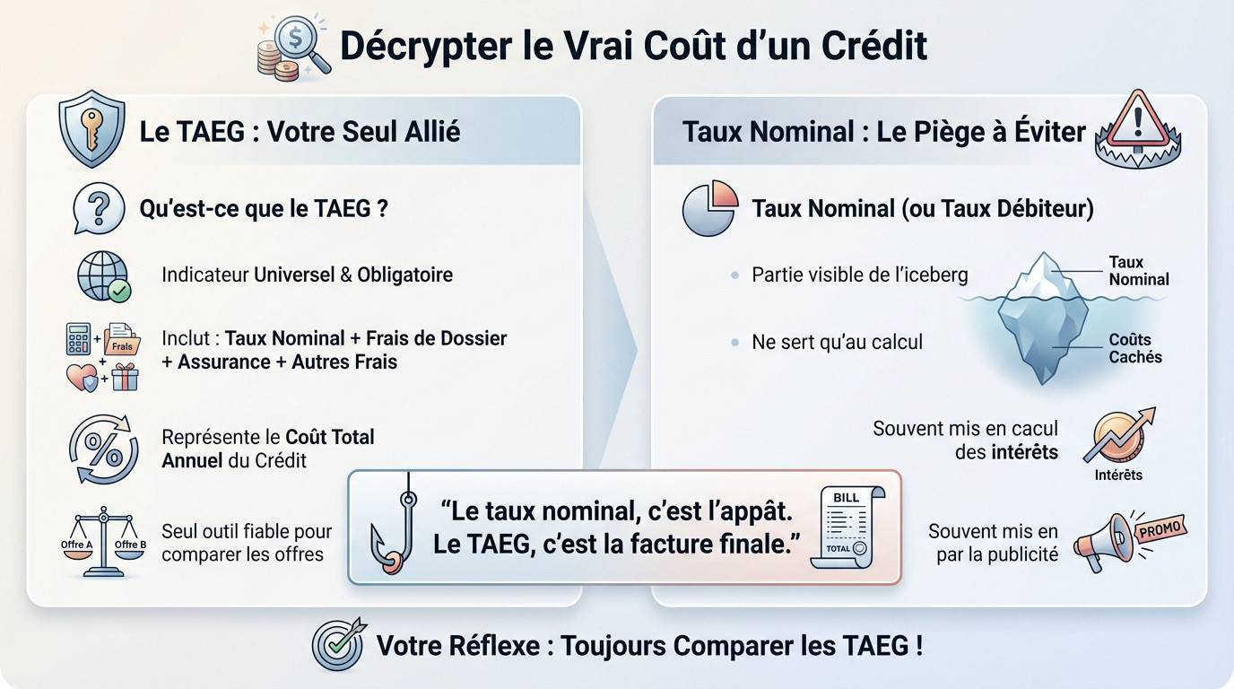 Illustration comparative du coût réel d'un crédit via le TAEG