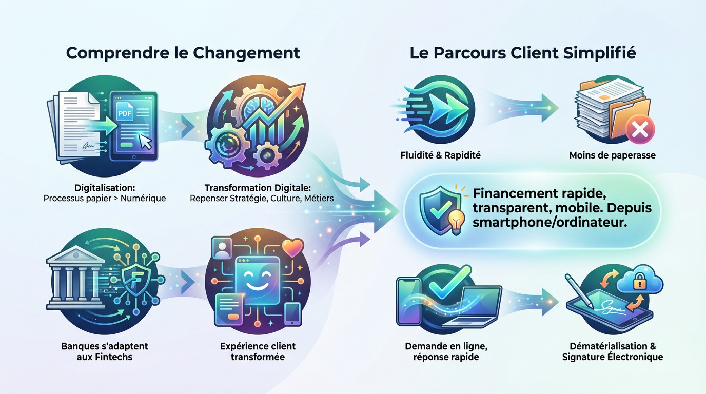 Utilisateur profitant d'un parcours client simplifié grâce à la digitalisation du crédit sur smartphone