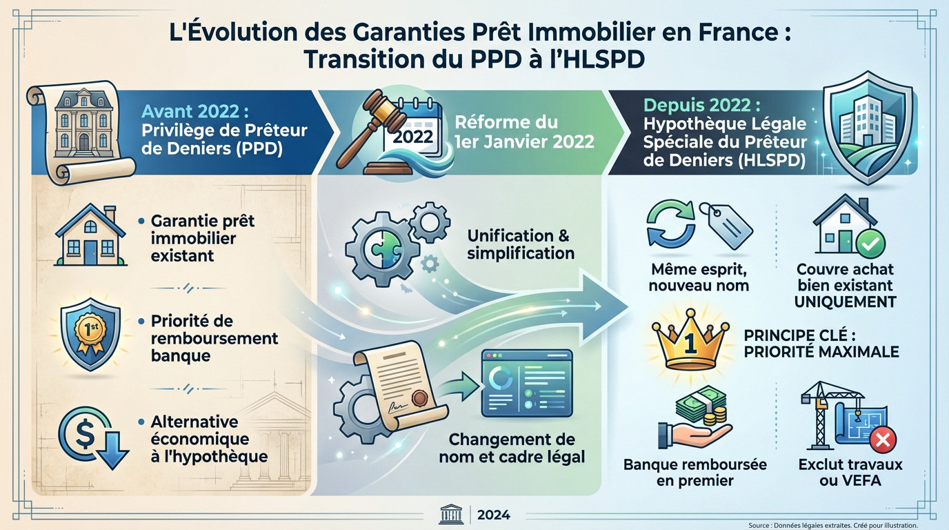 Schéma expliquant l'évolution du privilège de prêteur de deniers vers l'hypothèque légale spéciale