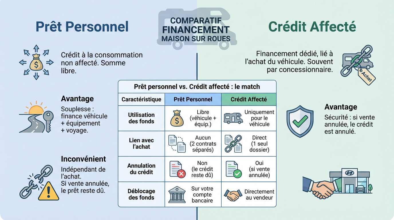 Comparatif entre prêt personnel et crédit affecté pour l'achat d'un camping-car
