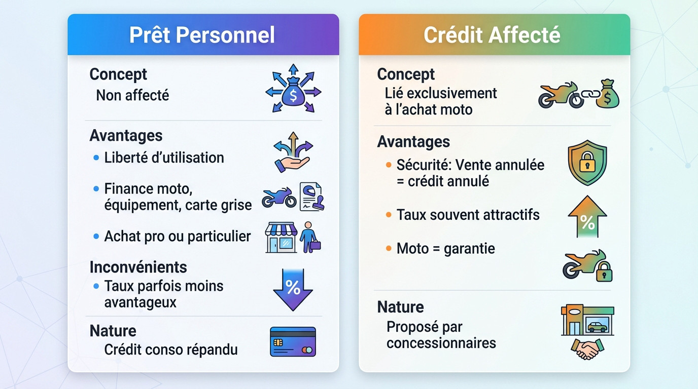 Comparatif entre prêt personnel et crédit affecté pour l'achat d'une moto