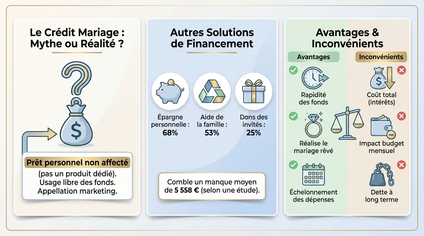 Illustration symbolisant le choix entre épargne et crédit pour financer un mariage