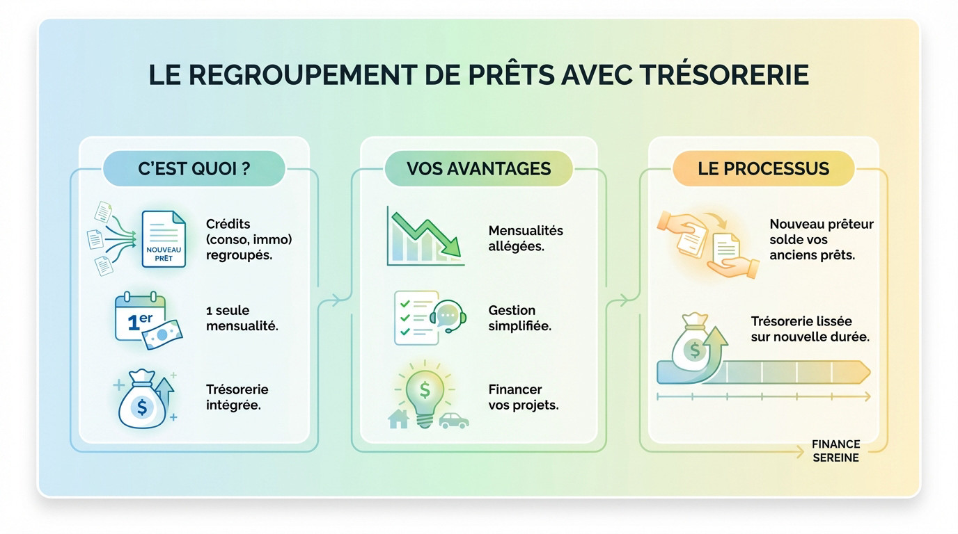 Schéma explicatif du fonctionnement d'un regroupement de prêts incluant une trésorerie
