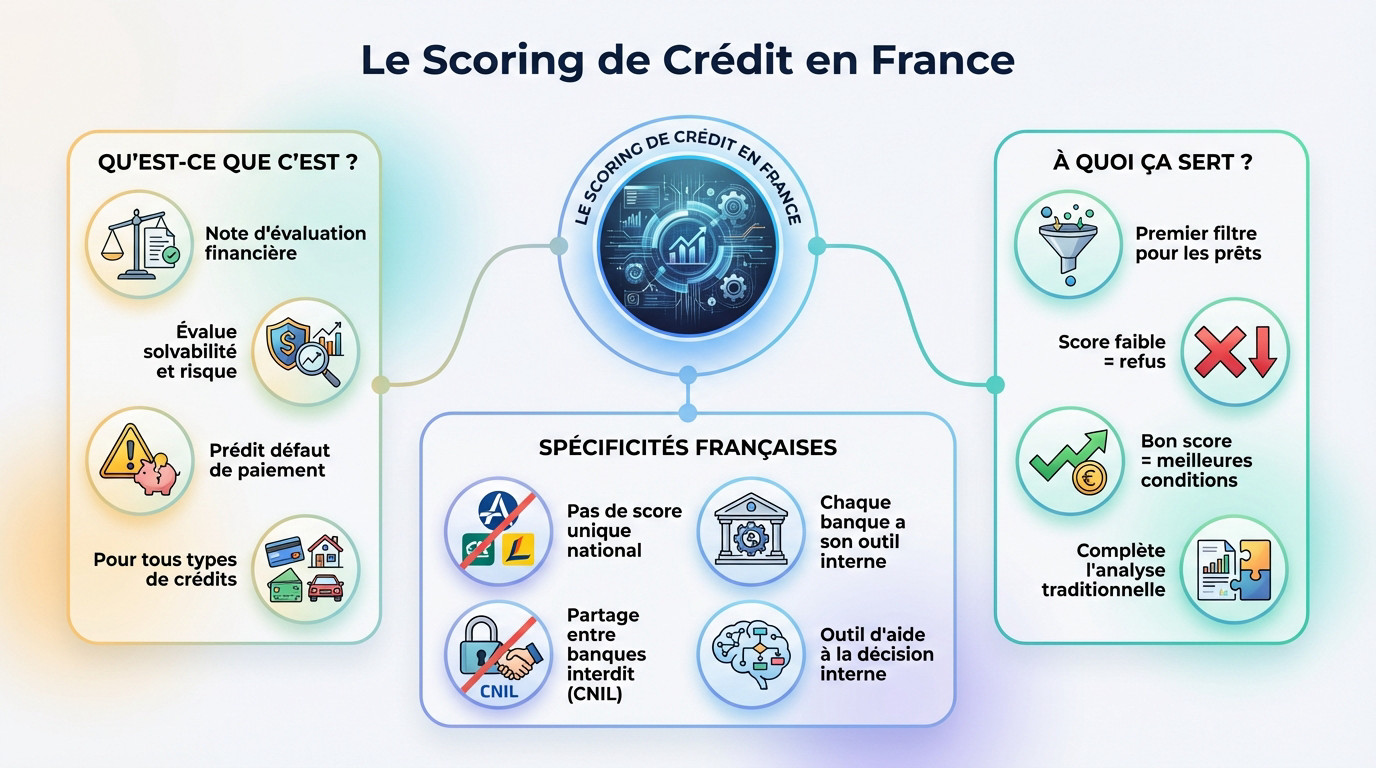 Illustration du calcul du score de crédit en France montrant une évaluation financière