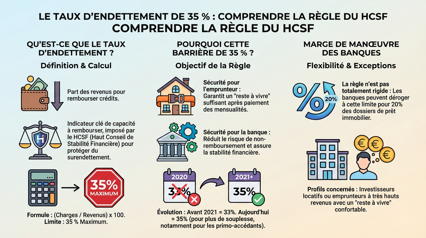 Illustration du taux d'endettement de 35% fixé par le HCSF pour le crédit immobilier