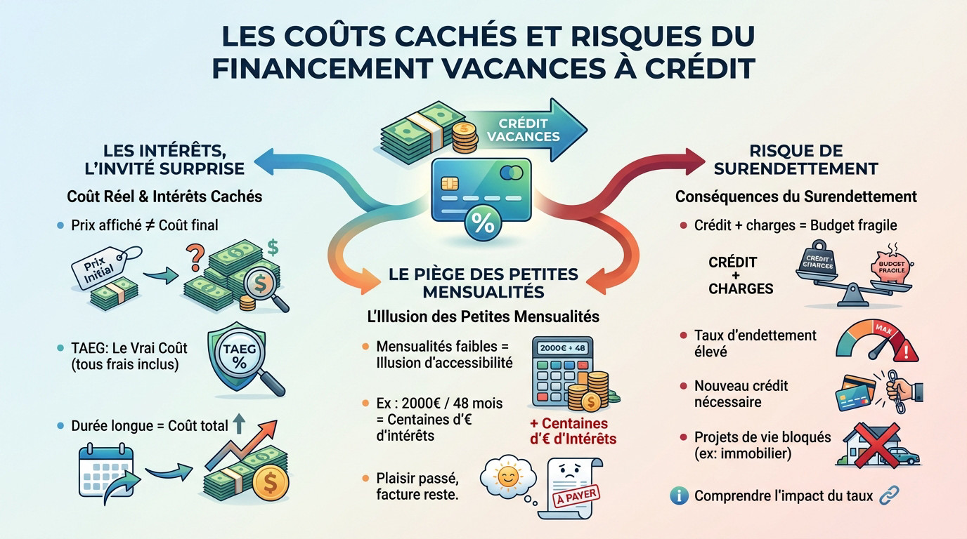 Graphique illustrant l'augmentation du coût total d'un voyage financé à crédit à cause des intérêts