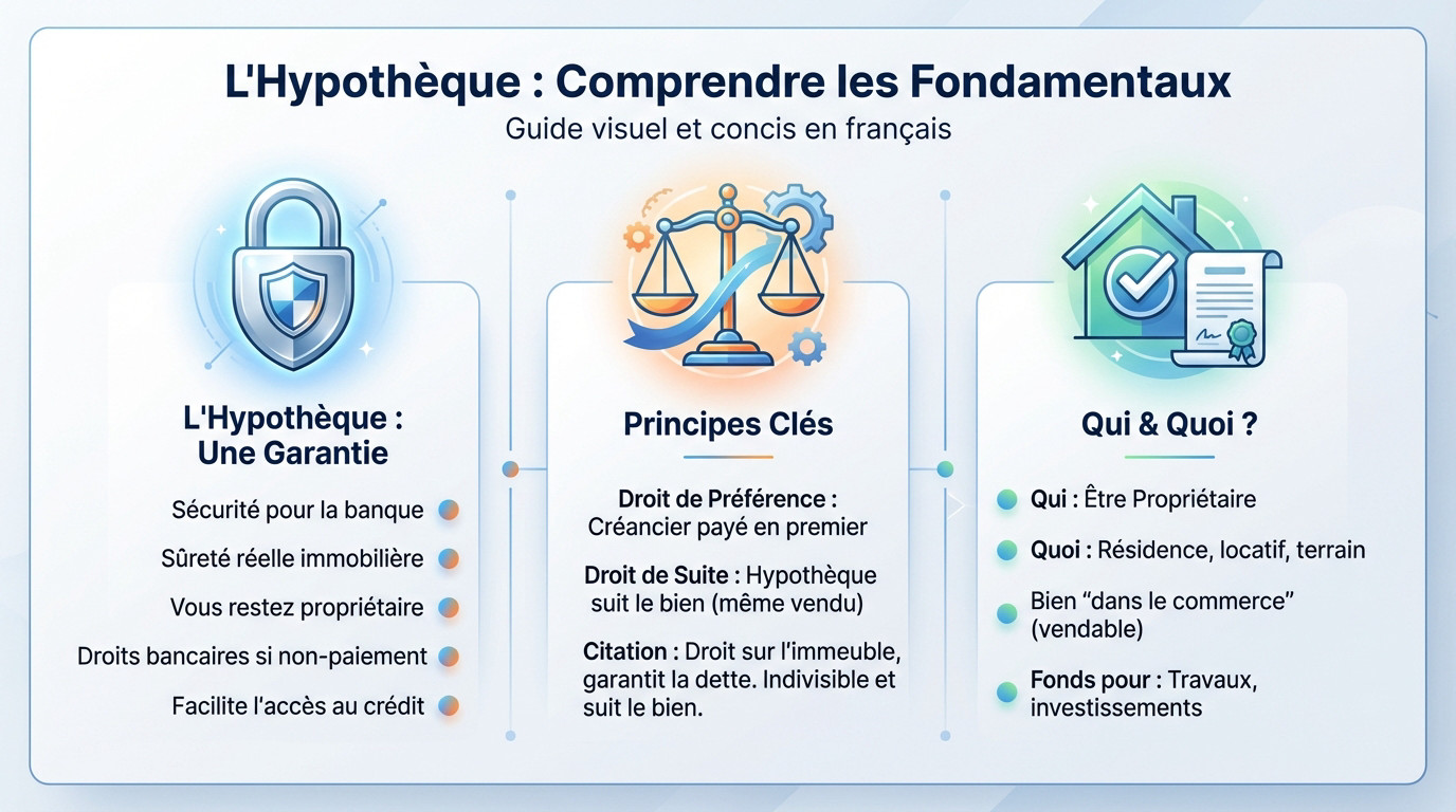 Schéma explicatif simple du fonctionnement d'une hypothèque immobilière