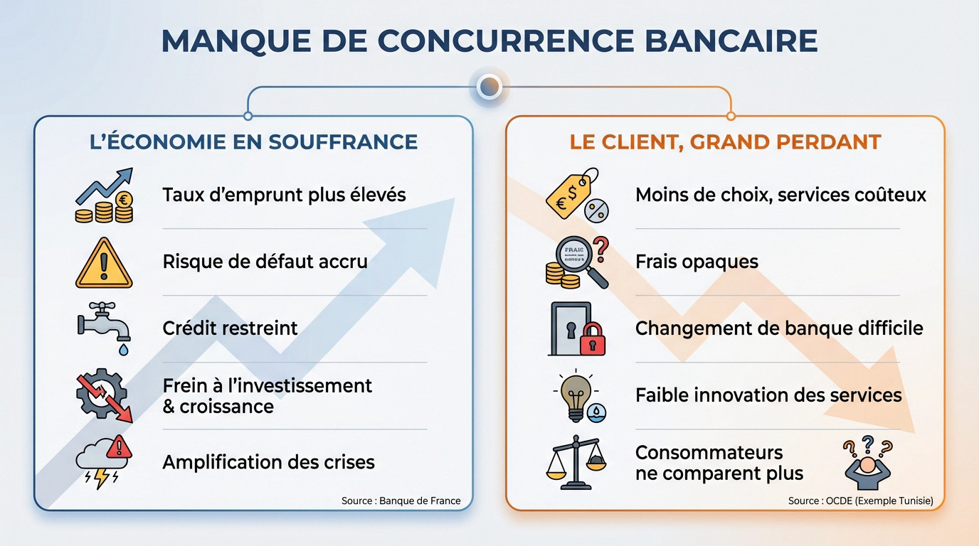 Illustration des conséquences économiques d'un manque de concurrence entre les banques