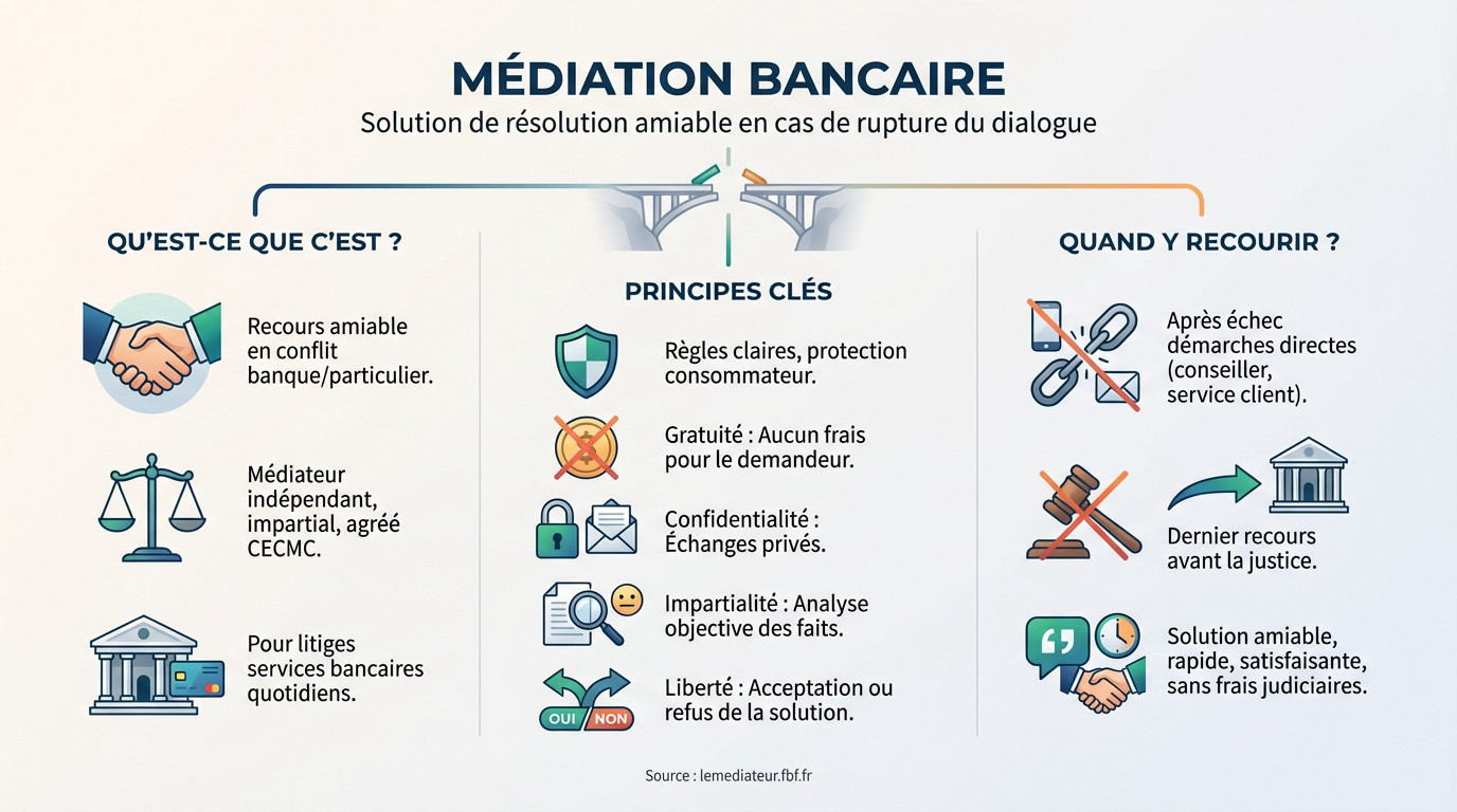 Illustration d'une médiation bancaire pour résoudre un litige à l'amiable