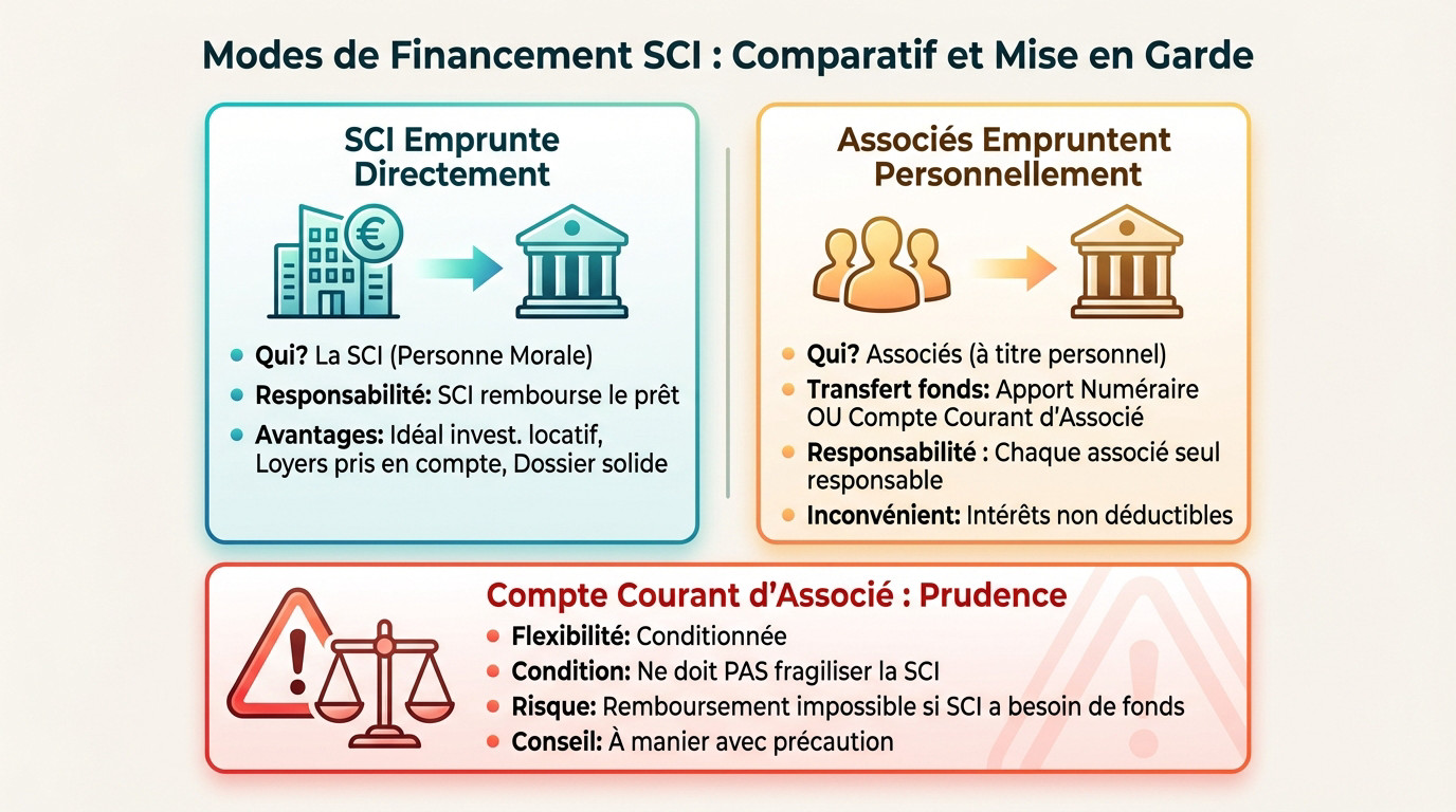 Comparatif des modes de financement en SCI : emprunt par la société vs emprunt personnel des associés