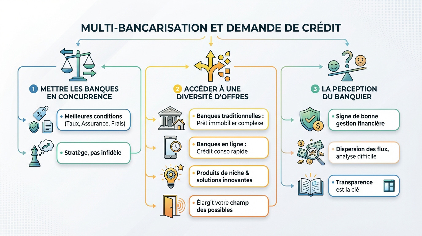 Illustration d'une stratégie de multi-bancarisation pour optimiser l'accès au crédit