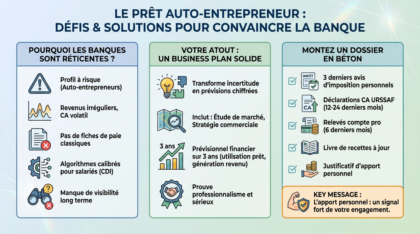 Un auto-entrepreneur face au défi d'obtenir un crédit bancaire malgré des revenus irréguliers