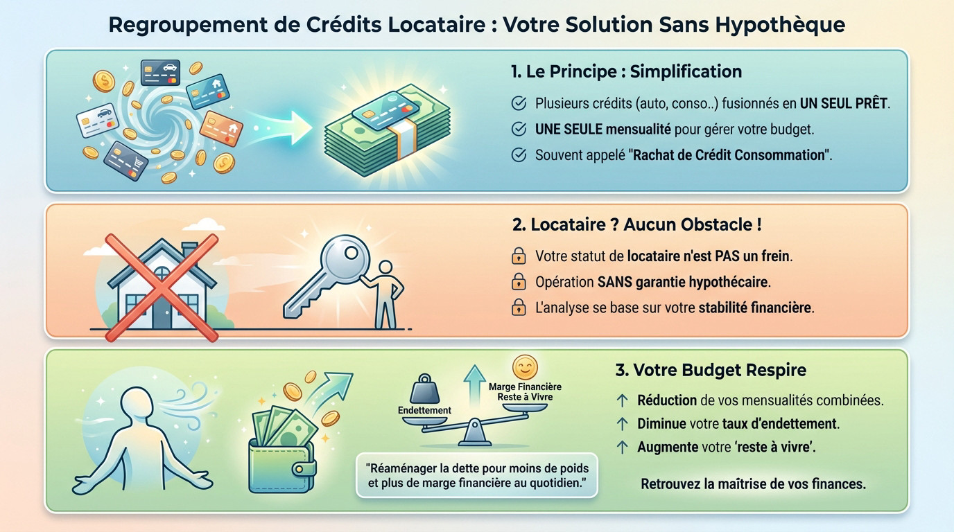 Couple de locataires analysant leurs finances pour un rachat de crédit sans garantie