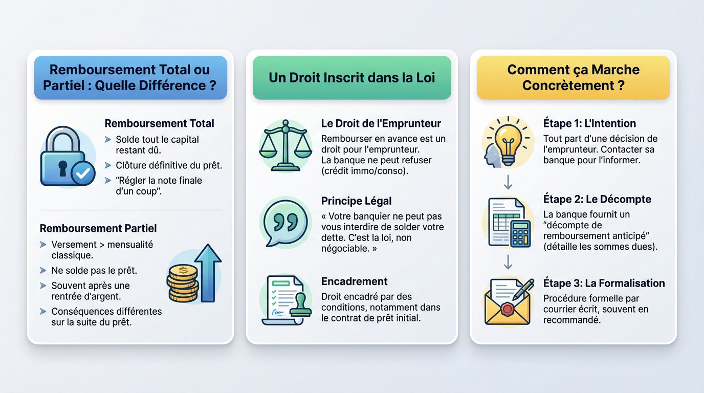 Schéma explicatif du processus de remboursement anticipé d'un crédit immobilier ou consommation