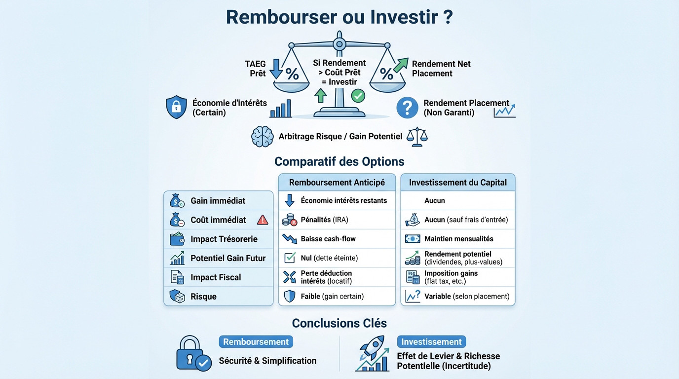 Comparaison visuelle entre le remboursement de crédit et l'investissement financier