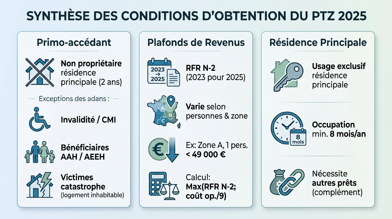 Synthèse graphique des conditions d'accès et zones éligibles au PTZ 2025